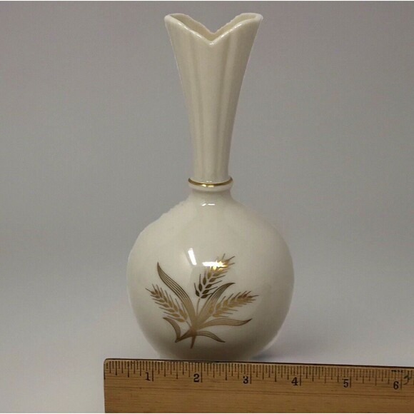 Lenox Wheat Design Bulbous Bud Vase VTG Ivory w/24K Gold Elegant Classic USA - Picture 10 of 10